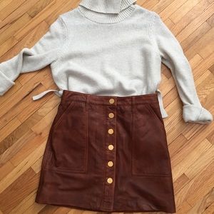 Michael Kors Leather Buttoned A-Line Mini Skirt